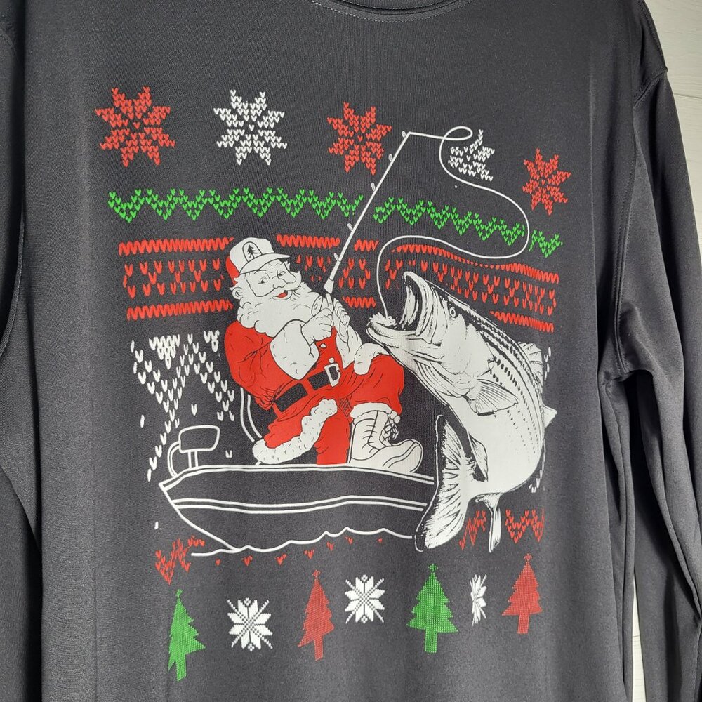 Santa Fishing Men's Shirt Long Sleeve UPF 50+ Sun Protection Christmas Holiday